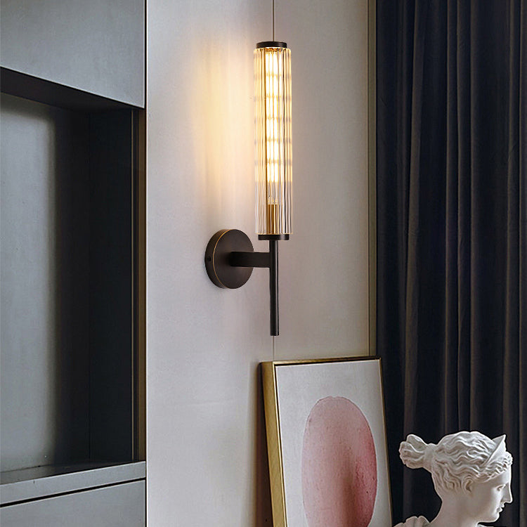Moderne Luxus Messing Glas Zylinder 1-Licht Wandleuchte Lampe für Schlafzimmer 