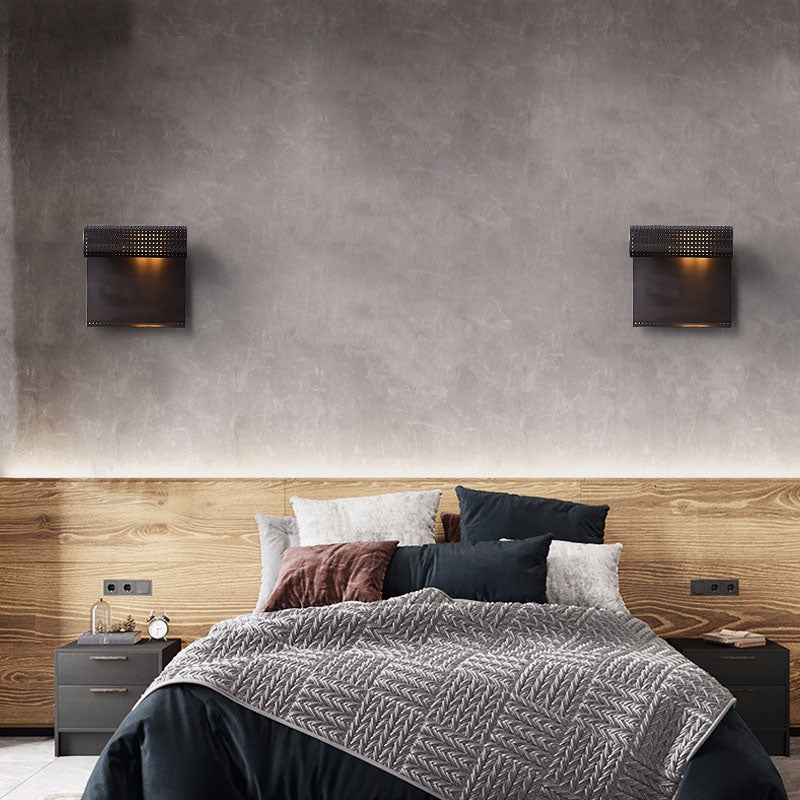 Contemporary Industrial Rolled Edge Rectangle All Copper 1-Light Wall Sconce Lamp For Bedroom