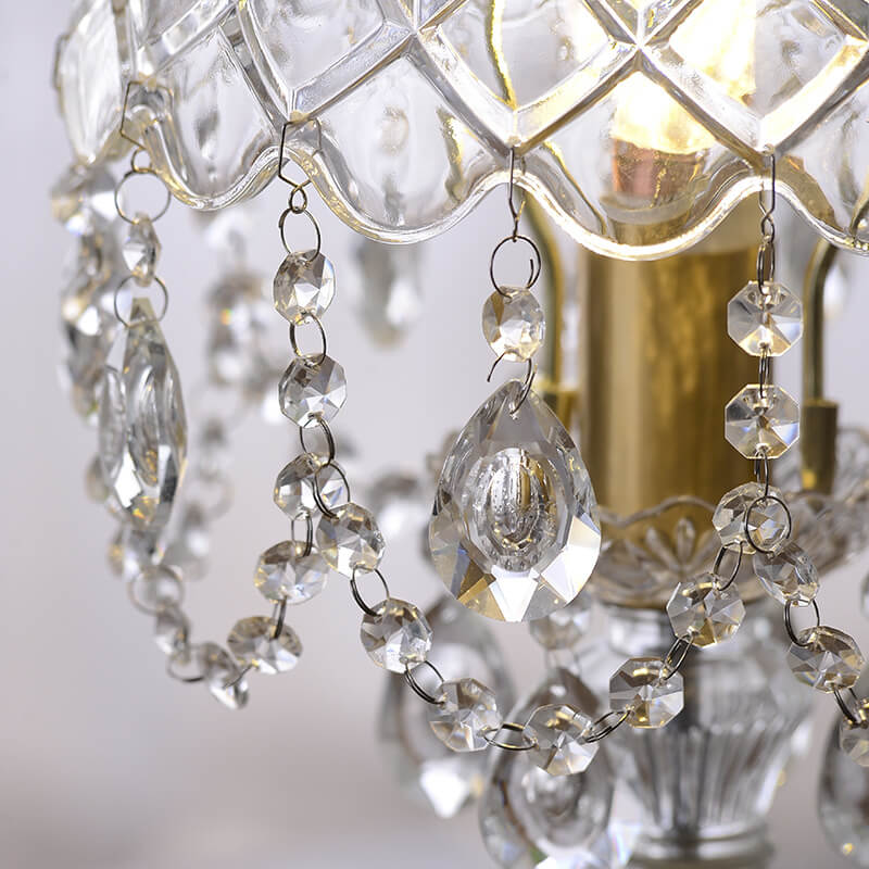 Modern Luxury Clear Glass Crystal Round Tassel Copper 1-Light Table Lamp for Bedroom