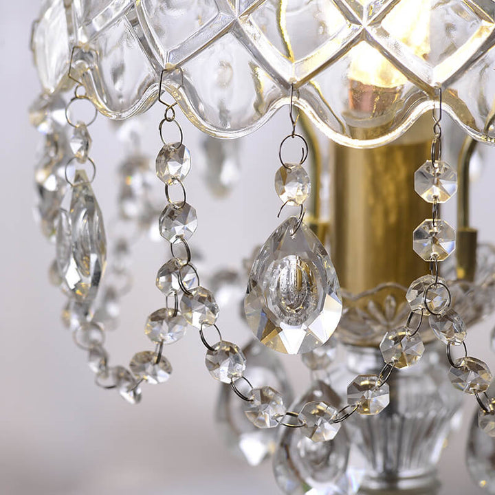 Modern Luxury Clear Glass Crystal Round Tassel Copper 1-Light Table Lamp for Bedroom