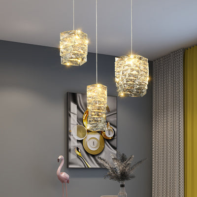Lustre à LED en acier inoxydable de luxe contemporain avec pierres en cristal pour salon 