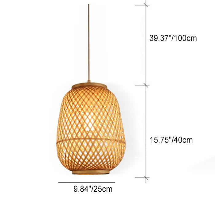 Suspension Luminaire 1 Lumière en Forme de Cage Ovale en Bambou Contemporain pour Salle à Manger 