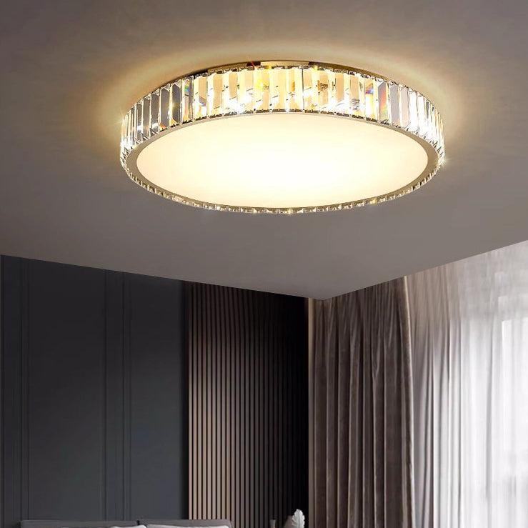 Plafonnier LED en acier inoxydable rond minimaliste moderne avec cristal pour salon 