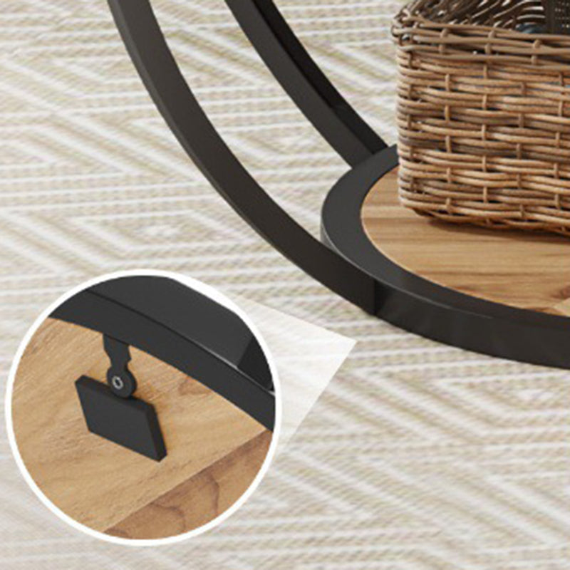 Mesa de café moderna de lujo redonda de tablero de densidad de acero con 1 estante para sala de estar 