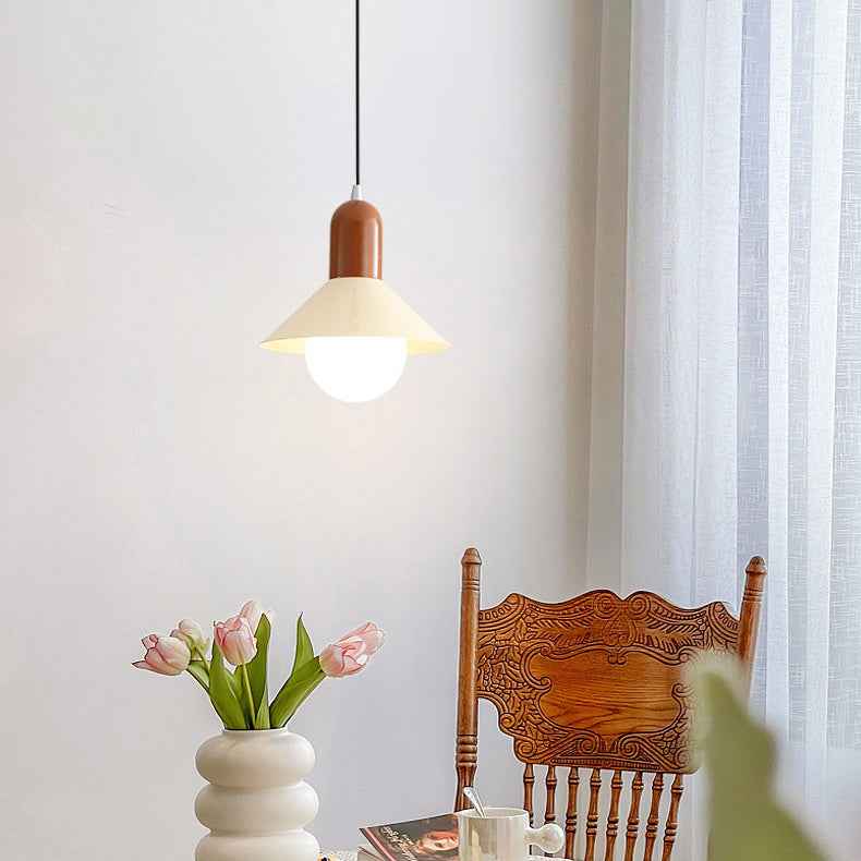 Simplicidad Contemporánea Macaron Hierro Geométrico Cono Forma 1-Luz Lámpara Colgante Para Sala de Estar 