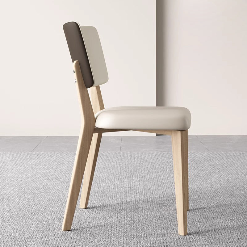 Contemporary Nordic Square PU Leather Ash Wood Frame Dining Chair Backrest For Dining Room