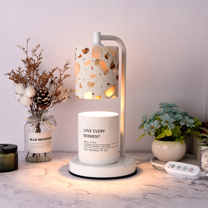 Lámpara de mesa de cera derretida de aromaterapia de 1 luz de piedra de hierro con base de disco cilíndrico minimalista moderno para dormitorio 
