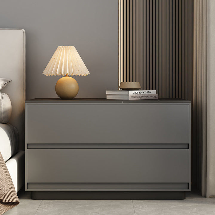 Modern Minimalist Rectangular Sintered Stone Pine Microfiber Leather Nightstand 2-Drawer For Bedroom