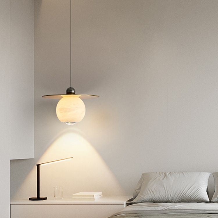 Lustre à LED en globe minimaliste moderne en fer cuivre marbre pour salon 