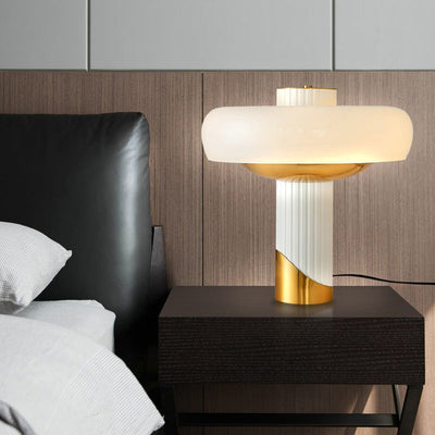 Lampe de table moderne minimaliste cylindrique en métal et verre à 2 lumières pour chambre 
