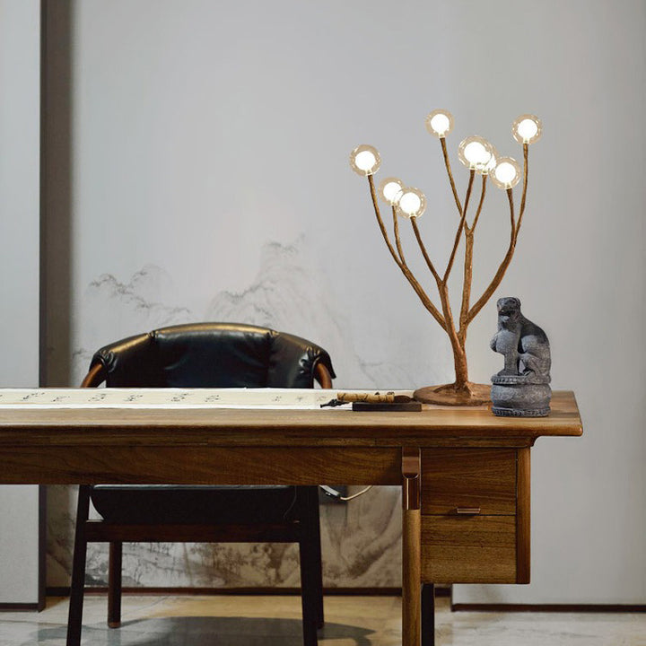 Lampe de table traditionnelle japonaise en résine avec orbe en brindilles, verre, matériel, 3/7/8/12/16 lumières pour chambre à coucher 