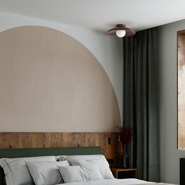 Luz de techo semiempotrada de 1 luz de hierro y vidrio con forma de orbe cilíndrico minimalista moderno para dormitorio 