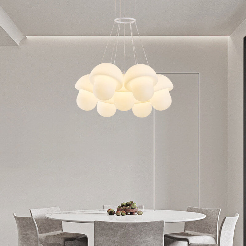 Nordic Minimalist White Mushroom Iron PE 7-Light Island Light Chandelier