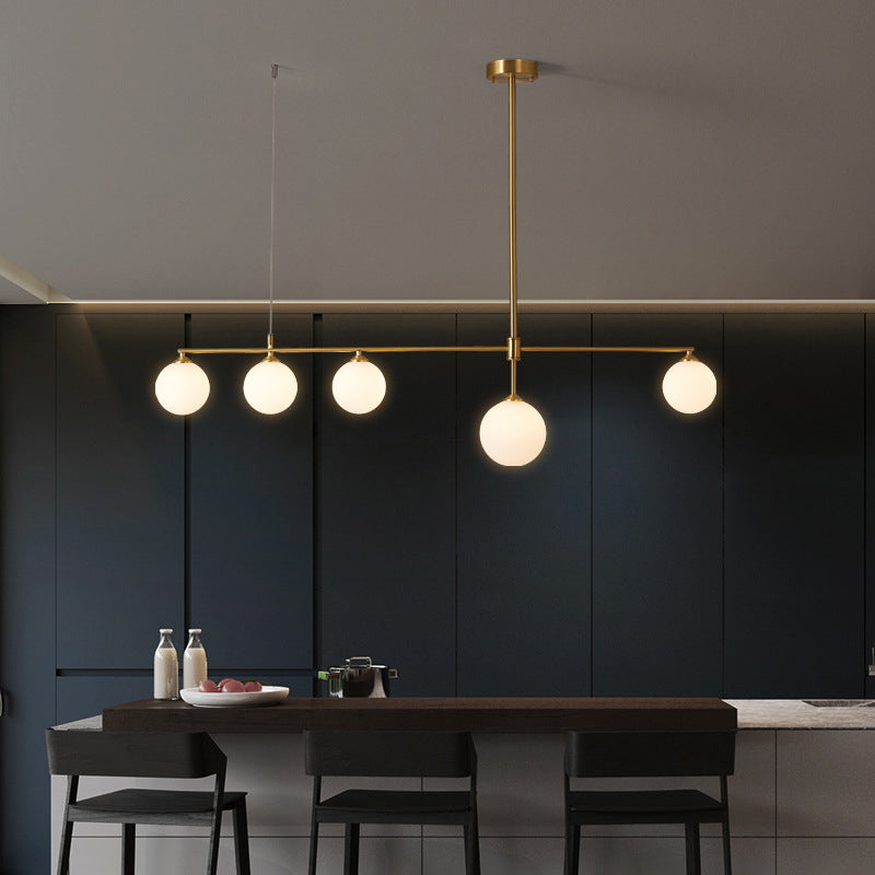 Zeitgenössische nordische Kupferglaskugel-Streifen-Kronleuchter mit 4/5 Lichtern für Esszimmer 