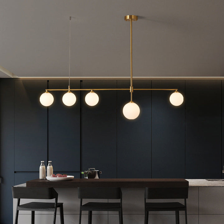 Zeitgenössische nordische Kupferglaskugel-Streifen-Kronleuchter mit 4/5 Lichtern für Esszimmer 