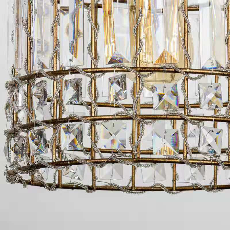 Lustre traditionnel vintage en forme de cage à oiseaux en fer à grille avec cristal à 1 lumière pour chambre 