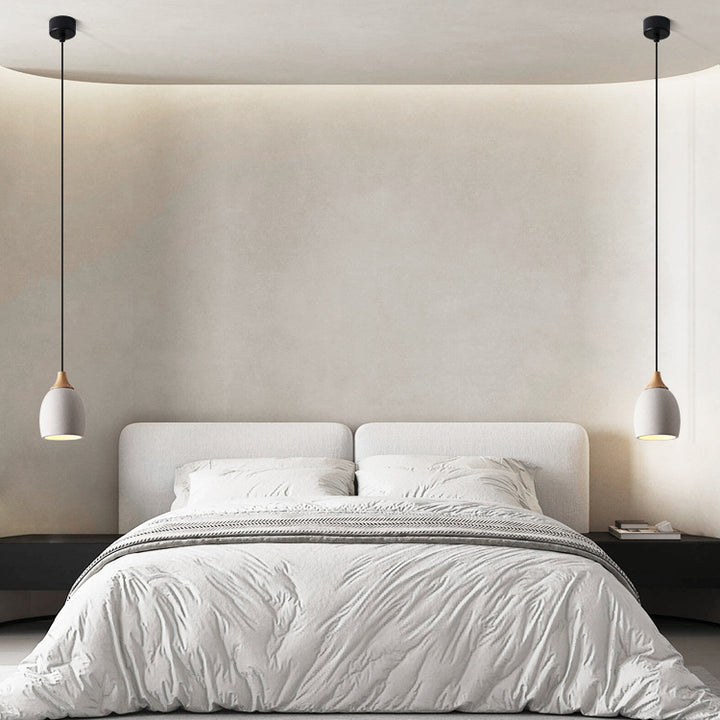 Traditional Japanese Cement Solid Wood Circle 1-Light Pendant Light For Dining Room