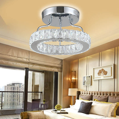 Modern Classic Crystal Round Chrome LED Semi-Flush Mount Ceiling Light