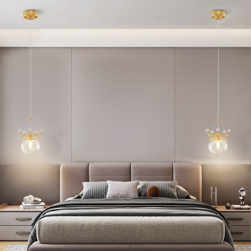 Lustre Suspendu Moderne de Luxe Crown Orb Tout en Laiton avec Verre 1 Lumière pour Chambre 