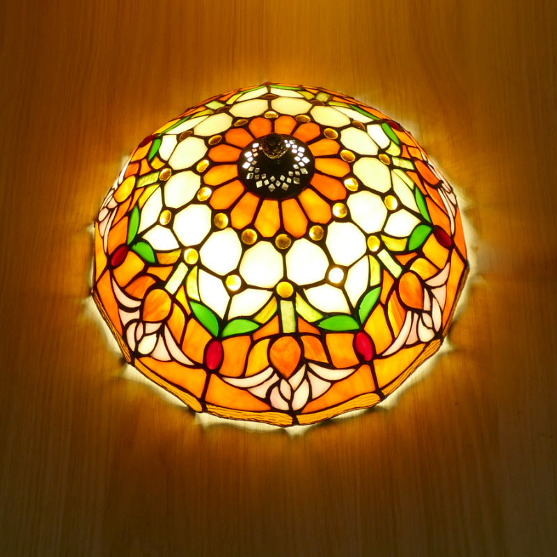 ضوء سقف مثبت بتصميم قبة حديدية بتصميم تيفاني التقليدي مع زجاج ملون على شكل زهور التوليب بمصابيح 2/3 لغرفة المعيشة 