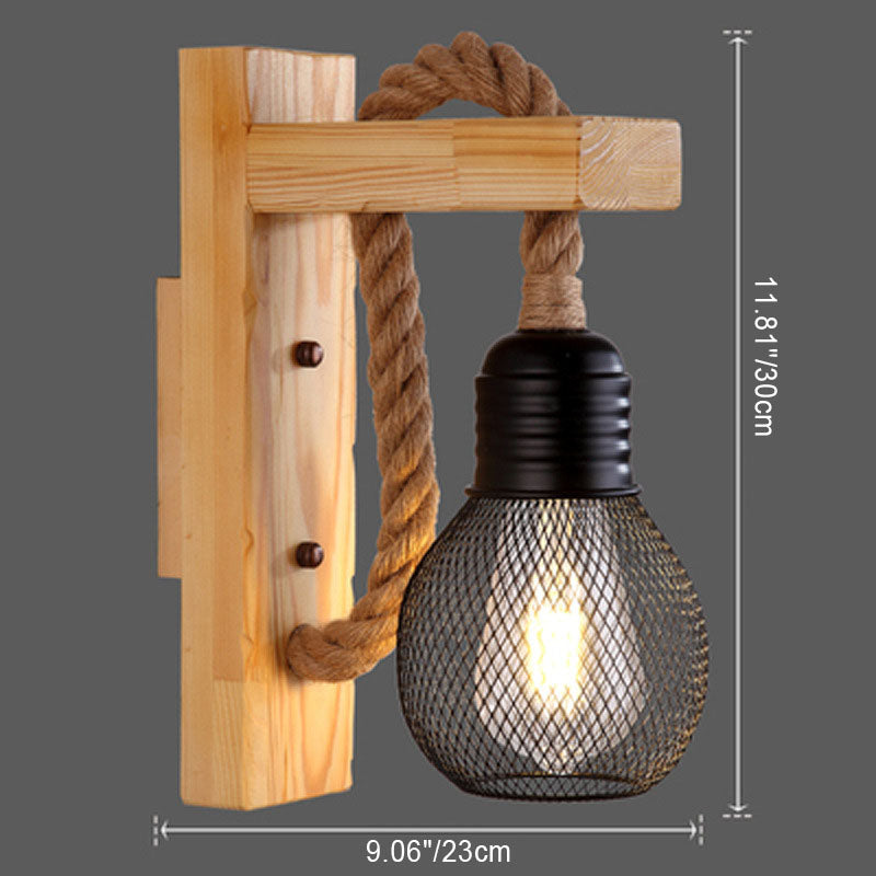 Traditionelle Vintage Holzbalken Eisenkäfig 1-Licht Wandleuchte Lampe für Wohnzimmer 