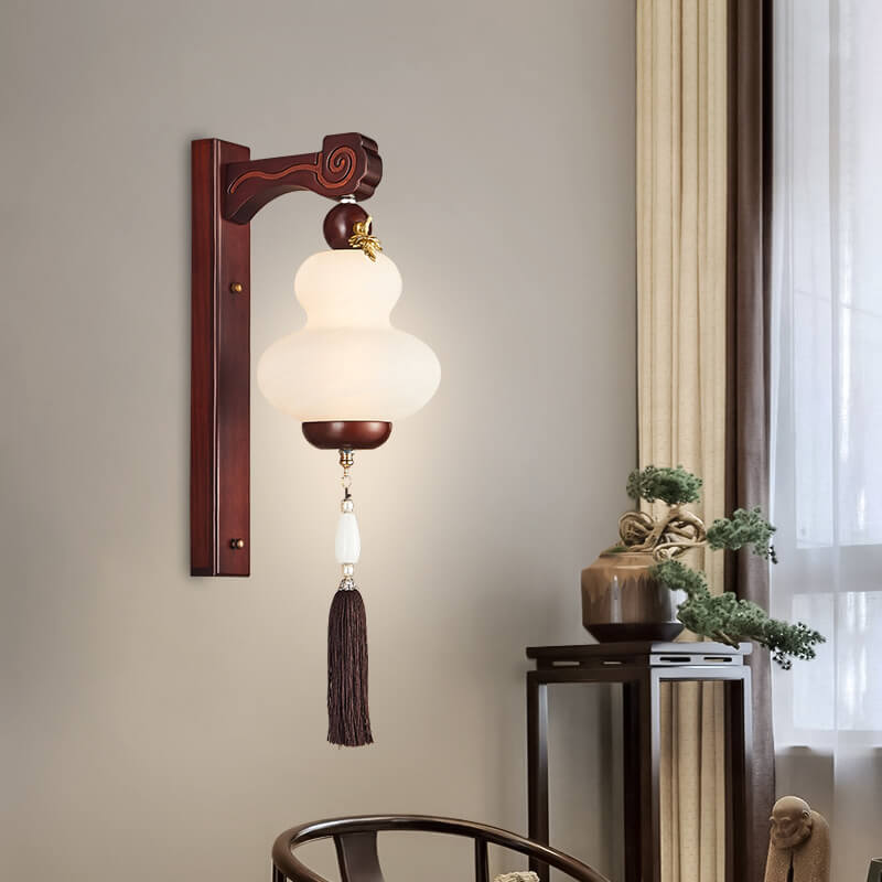 Modern Chinese Oak Element Gourd Shape LED Wall Sconce Lamp