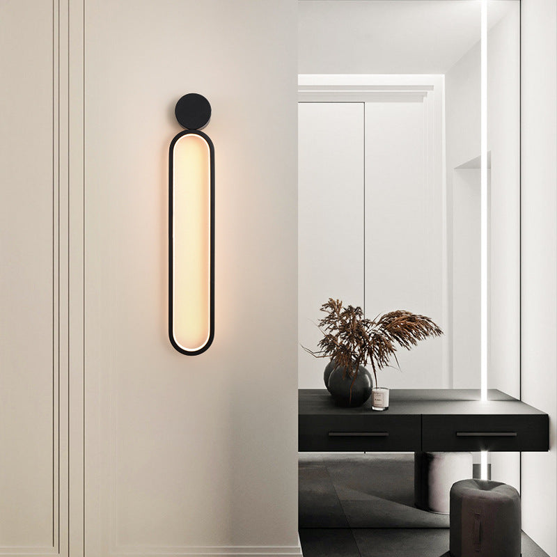 Moderne minimalistische runde lange Acryl Eisen LED Wandleuchte Lampe für Wohnzimmer 