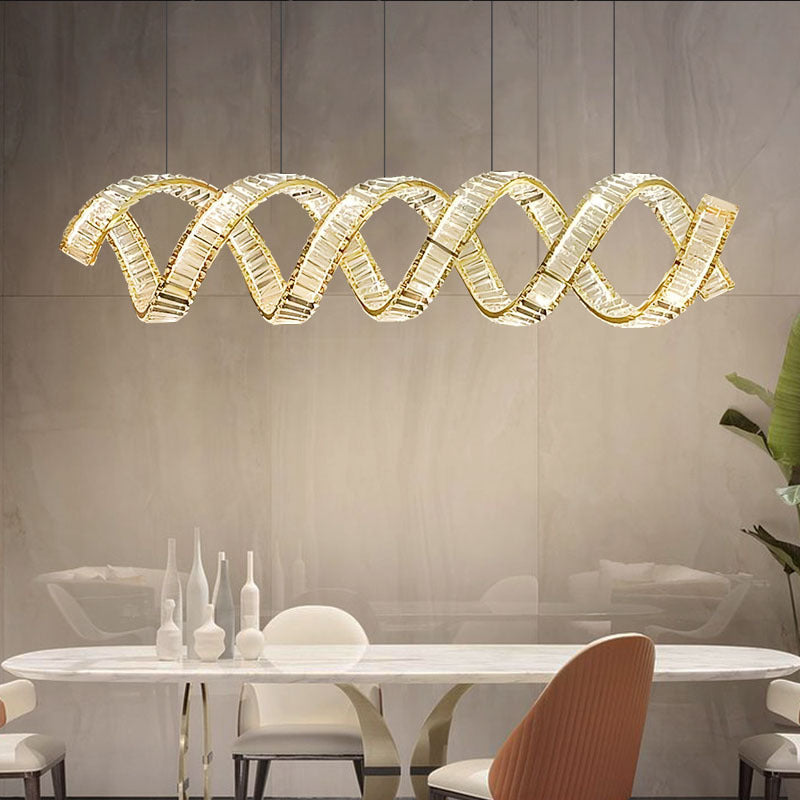 Moderno Lujo Acero Inoxidable Cristal Doble Bucle Ola Lámpara LED Para Comedor 