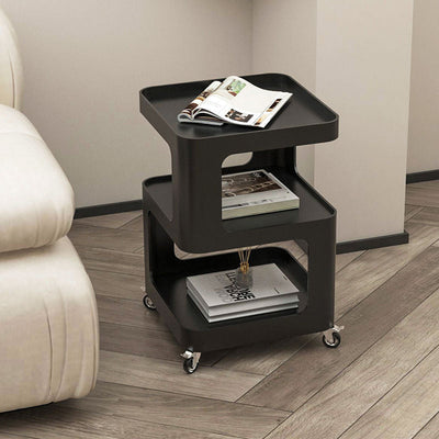 Table d'appoint carrée en fer amovible à la simplicité contemporaine avec étagères de rangement à 3 niveaux pour le salon 