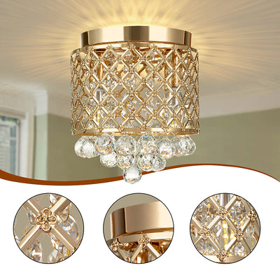 Modern Luxury Round Iron Crystal 2-Light Flush Mount Ceiling Light For Living Room