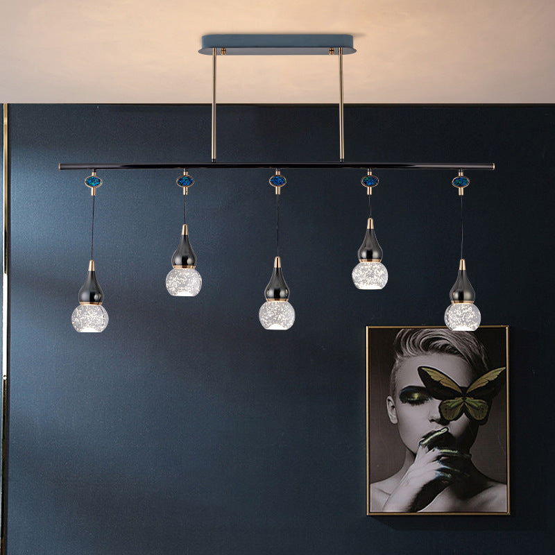 Zeitgenössische Nordic Lange Kürbis Aluminium Eisen Blase Kristall LED Insel Licht Kronleuchter Für Esszimmer 