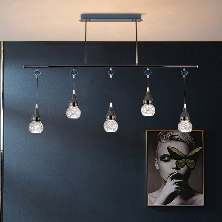 Zeitgenössische Nordic Lange Kürbis Aluminium Eisen Blase Kristall LED Insel Licht Kronleuchter Für Esszimmer 