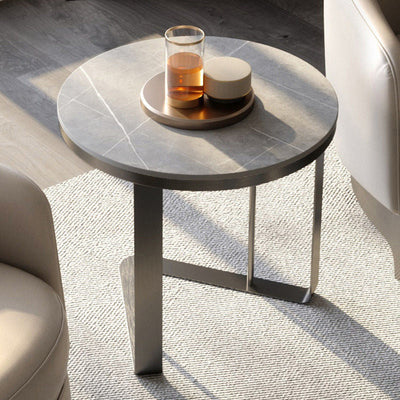 Mesa Auxiliar de Metal de Pizarra con Base Redonda y Triangular de Estilo Moderno y Sencillo para Sala de Estar 
