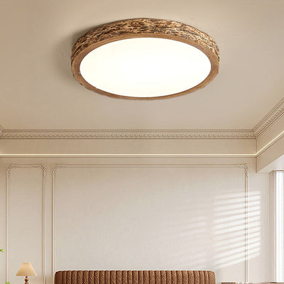 Modern Minimalist Round Stone Grain Resin Iron LED Flush Mount Ceiling Light For Bedroom