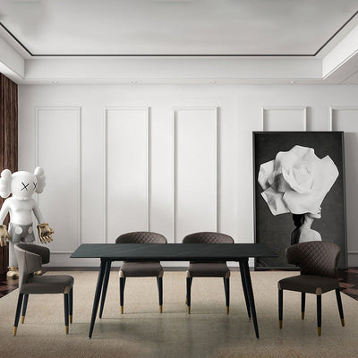 Chaise de salle à manger avec dossier en bois à peau de microfibre minimaliste moderne en acier au carbone et éponge avec arc carré 