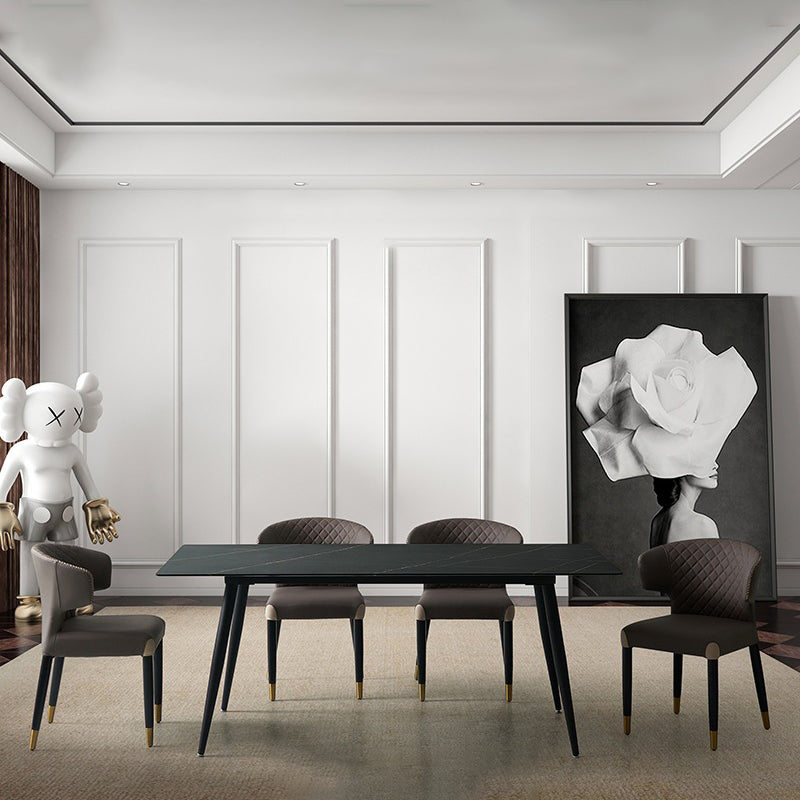 Chaise de salle à manger avec dossier en bois à peau de microfibre minimaliste moderne en acier au carbone et éponge avec arc carré 