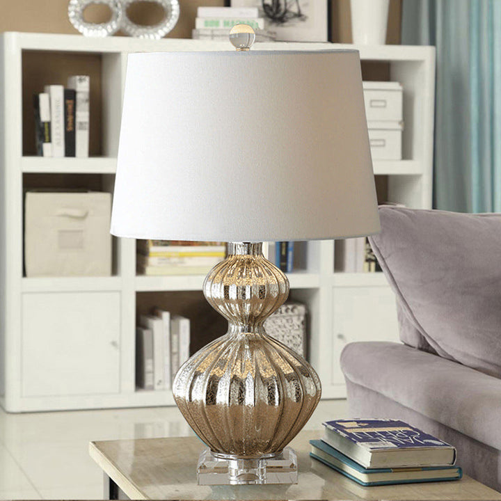 Lampe de table traditionnelle vintage en fibre de verre avec tissu en forme de gourde à 1 lumière pour chevet 