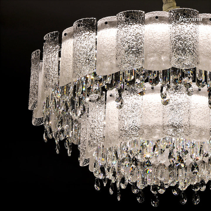 Traditionelle französische runde Ripple-Metallkristallglas-LED-Kronleuchter für Wohnzimmer 