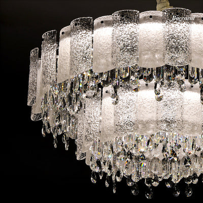 Traditionelle französische runde Ripple-Metallkristallglas-LED-Kronleuchter für Wohnzimmer 