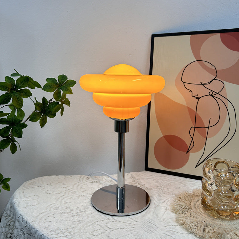 Modern Art Deco Metal Glass Ripple Gyro 1-Light Table Lamp For Bedside