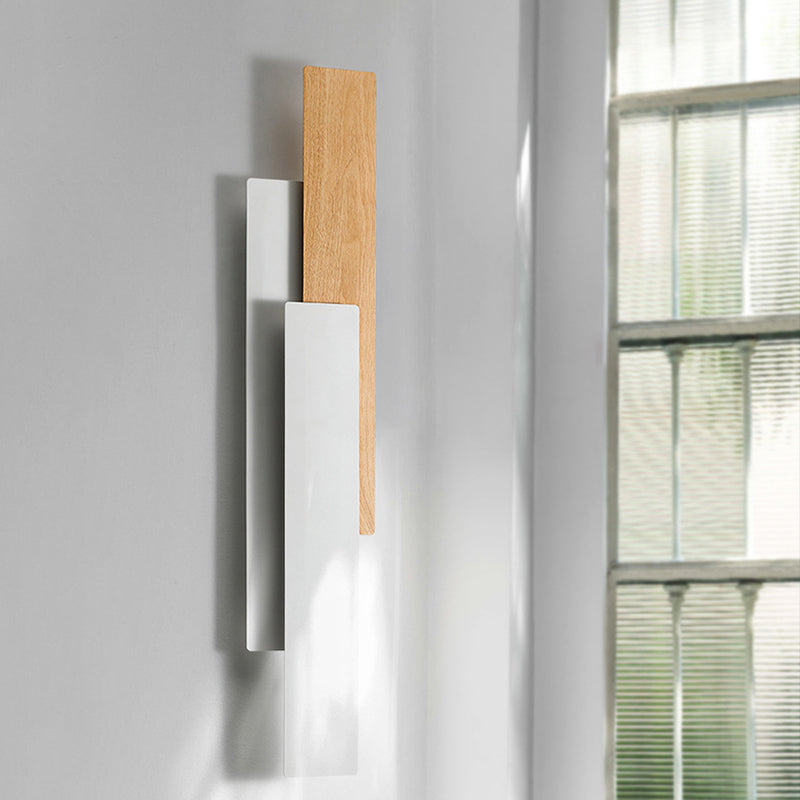 Applique murale LED rectangulaire en fer géométrique avec texture de grain de bois imitation simplicité contemporaine pour salon 