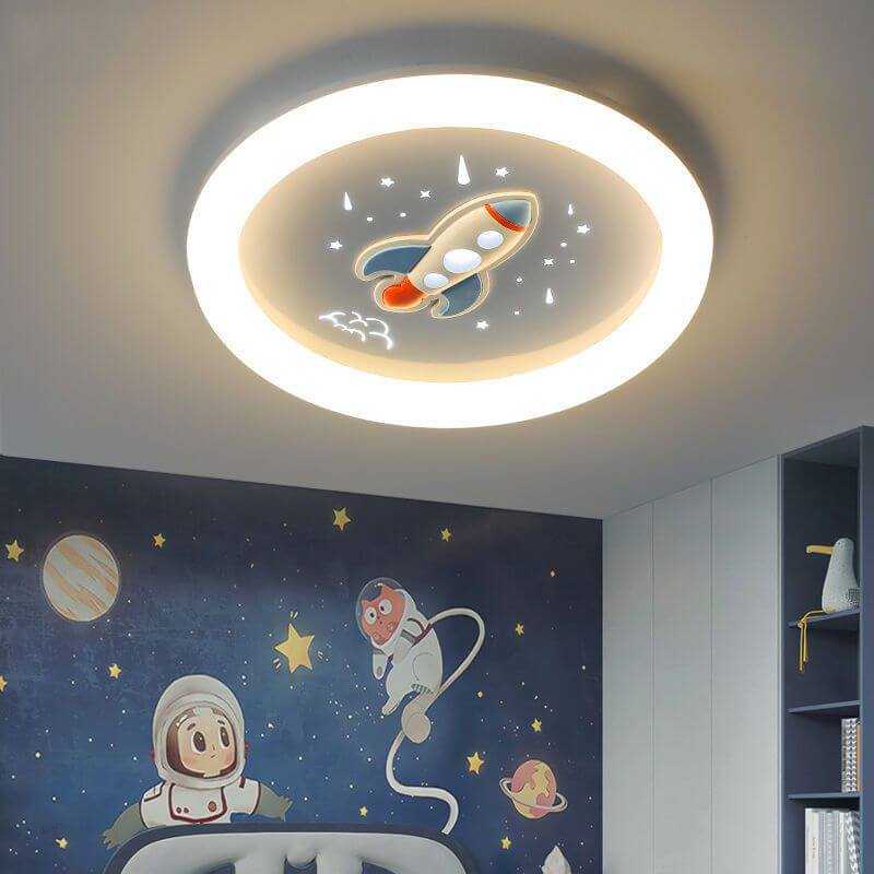 Modern Cartoon Rocket Round LED Kids Flush Mount Ceiling Light