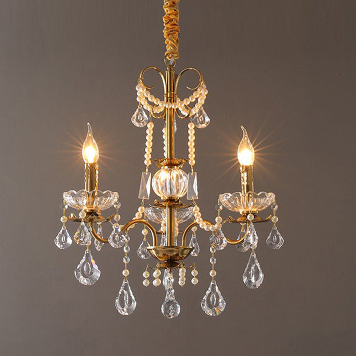 Candelabro de Flores de Hierro y Cristal Francés Tradicional de 3/6/8 Luces para Sala de Estar 