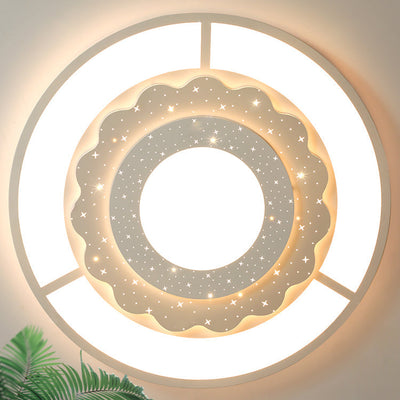 Zeitgenössische Einfachheit Sternenhimmel Dekor Blume Rand Acryl Runde Schatten LED Unterputz Deckenleuchte Für Wohnzimmer 