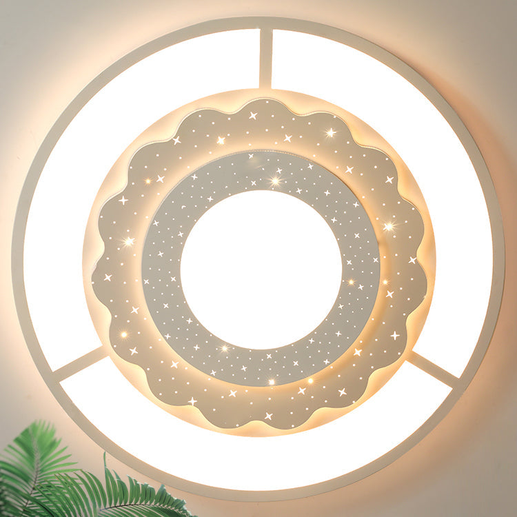 Zeitgenössische Einfachheit Sternenhimmel Dekor Blume Rand Acryl Runde Schatten LED Unterputz Deckenleuchte Für Wohnzimmer 
