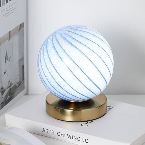 Lampe de table LED rechargeable en verre fer à rayures planète simplicité moderne pour chambre à coucher 