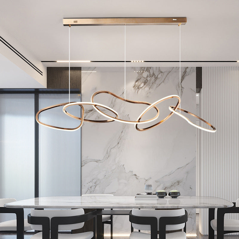 Contemporary Nordic Stainless Steel Round Toroidal LED Chandeliers For Dining Room
