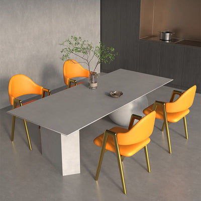 Silla de Comedor Contemporánea de Lujo Cuadrada Tapizada en Cuero con Respaldo y Reposabrazos para Comedor 
