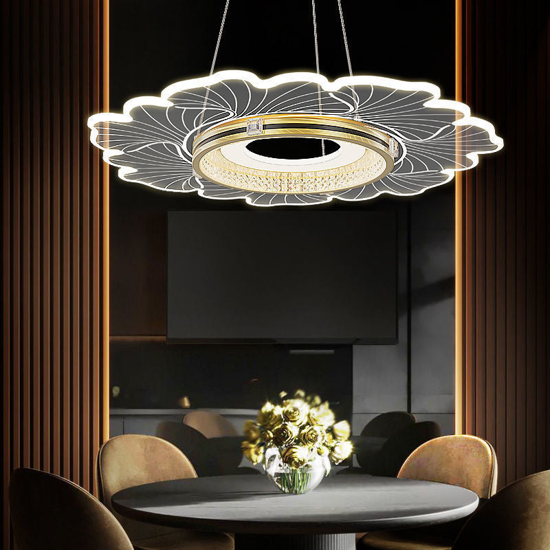 Lustre LED contemporain en acrylique cristal de luxe avec abat-jour en forme de fleur pour chambre 