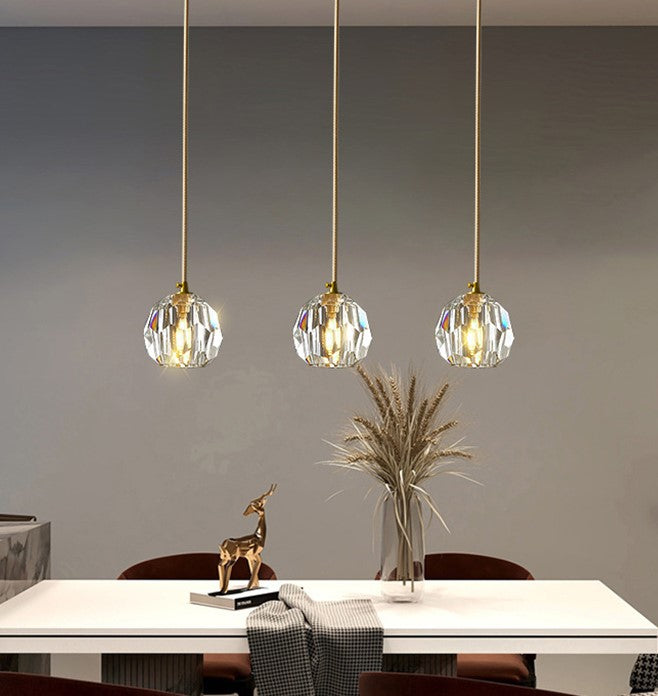 Moderne Luxe Radiant Clear Crystal Ball Copper Suspension Luminaire 1 Lumière Pour Salon 